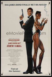 6p947 VIEW TO A KILL advance 1sh '85 art of Roger Moore as James Bond & Grace Jones by Gouzee!
