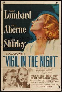 6p949 VIGIL IN THE NIGHT 1sh '40 great artwork of beautiful Carole Lombard, Brian Aherne!