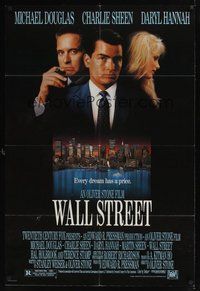6p958 WALL STREET 1sh '87 Michael Douglas, Charlie Sheen, Daryl Hannah, Oliver Stone!