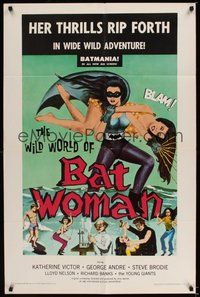 6p977 WILD WORLD OF BATWOMAN 1sh '66 cool artwork of sexy female super hero by J. Syphers!
