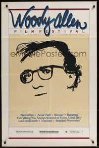 6p986 WOODY ALLEN FILM FESTIVAL 1sh '81 cool headshot artwork of the director, his eight best!