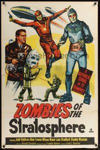 6p998 ZOMBIES OF THE STRATOSPHERE 1sh '52 Republic serial, great art of aliens with guns!