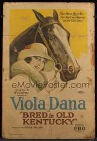 6r193 BRED IN OLD KENTUCKY style A 1sh '26 Viola Dana's heart was wagered on a horse race!