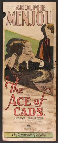 6r096 ACE OF CADS insert '26 Adolphe Menjou is caught in the arms of one woman by another!