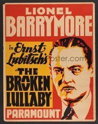 6r118 BROKEN LULLABY trolley card '32 Ernst Lubitsch, close-up artwork of Lionel Barrymore!