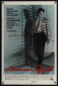 6s022 AMERICAN GIGOLO signed 1sh '80 by Richard Gere, the highest paid lover in Beverly Hills!
