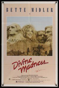 6s027 DIVINE MADNESS signed style A 1sh '80 by Bette Midler, great image of her on Mount Rushmore!