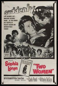 6s050 TWO WOMEN signed 1sh '61 by Sophia Loren, directed by Vittorio De Sica!