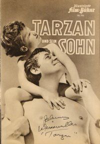 6s091 TARZAN FINDS A SON signed German program '50 by Johnny Weissmuller, who's with Sheffield!