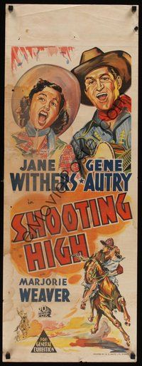 6t176 SHOOTING HIGH long Aust daybill '40 stone litho art of Gene Autry & Jane Withers!