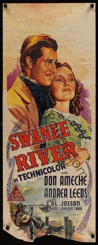 6t177 SWANEE RIVER long Aust daybill '39 stone litho art of Don Ameche as Stephen Foster, Leeds!