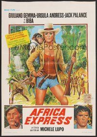 6t615 AFRICA EXPRESS Belgian '75 sexy artwork of jungle adventurer Ursula Andress, Jack Palance!