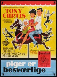 6t456 40 POUNDS OF TROUBLE Danish '63 Tony Curtis has women trouble, cool Lundvald art!