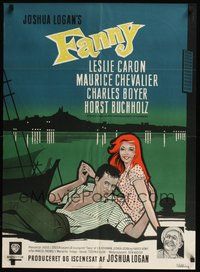 6t496 FANNY Danish '61 Stilling artwork of Leslie Caron, Maurice Chevalier!