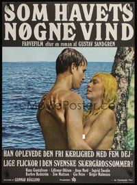 6t024 ONE SWEDISH SUMMER Swedish 24x33 '69 close up image of naked guy & girl by ocean!