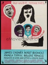 6t556 ONE, TWO, THREE Danish '62 Billy Wilder, James Cagney, Saul Bass art of girl w/balloons!