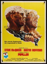 6t559 PAPILLON Danish '73 great art of prisoners Steve McQueen & Dustin Hoffman by Tom Jung!