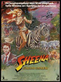 6t578 SHEENA Danish '84 artwork of sexy Tanya Roberts with bow & arrows riding zebra in Africa!