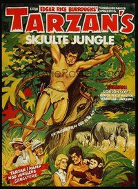 6t595 TARZAN'S HIDDEN JUNGLE Danish R70s cool artwork of Gordon Scott as Tarzan by Jorgensen!