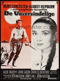 6t606 UNFORGIVEN Danish R70s art of Burt Lancaster, Audrey Hepburn, directed by John Huston!