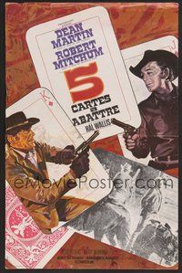 6t201 5 CARD STUD French 15x21 '68 great Landi art of cowboys Dean Martin & Robert Mitchum!