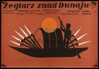 6t345 A DUNAI HAJOS Polish 23x33 '75 Miklos Markos, Jerzy Flisak art of man on heavily-armed boat!