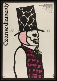 6t366 FEKETE GYEMANTOK Polish 23x33 '78 cool Flisak art of skeleton man in top hat!