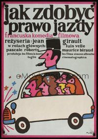 6t389 LE PERMIS DE CONDUIRE Polish 23x33 '75 Jean Girault, wacky Jerzy Flisak art of car!