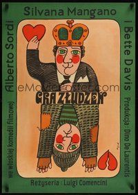 6t410 SCIENTIFIC CARDPLAYER Polish 23x33 '74 Alberto Sordi, cool Flisak playing card artwork!