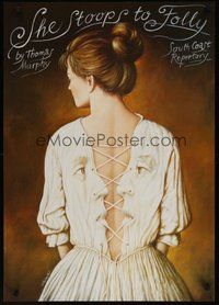 6t412 SHE STOOPS TO FOLLY commercial Polish 23x33 '95 cool Rafal Olbinski art of faces in dress!