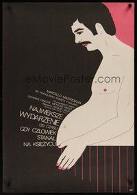 6t415 SLIGHTLY PREGNANT MAN Polish 23x33 '75 wild Wasilewski art of man with huge belly!