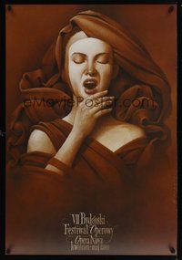 6t445 VII BYDGOSKI FESTIWAL OPEROWY Polish 27x38 '00 Wieslaw Walkuski art of singing woman w/mask!
