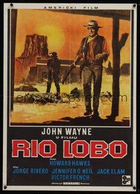 6t083 RIO LOBO Yugoslavian '71 Howard Hawks, cool different Franco art of John Wayne!