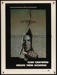 6w109 ESCAPE FROM ALCATRAZ 30x40 '79 cool artwork of Clint Eastwood busting out by Lettick!