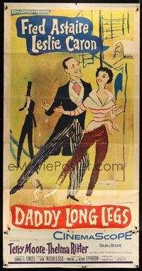 6w017 DADDY LONG LEGS linen 3sh '55 wonderful art of Fred Astaire in tux dancing with Leslie Caron!