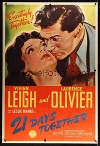 6w143 21 DAYS TOGETHER 40x60 '40 art of Vivien Leigh who loves possible murderer Laurence Olivier!