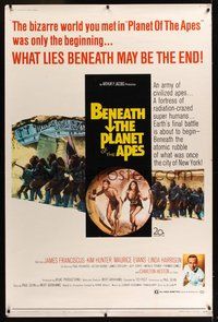 6w145 BENEATH THE PLANET OF THE APES 40x60 '70 sci-fi sequel, what lies beneath may be the end!