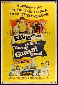 6w164 GIRLS GIRLS GIRLS style Y 40x60 '62 swingin' Elvis Presley, Stella Stevens & sexy girls!