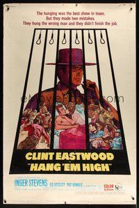 6w167 HANG 'EM HIGH 40x60 '68 Clint Eastwood, they hung the wrong man, cool art by Kossin!