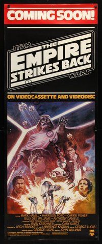 6w006 EMPIRE STRIKES BACK video poster R84 George Lucas sci-fi classic, cool artwork by Tom Jung!
