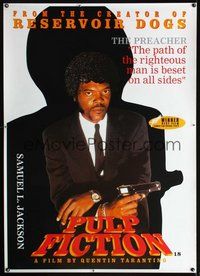 6w054 PULP FICTION English 39x55 commercial poster '94 best portrait of Samuel L. Jackson w/gun!