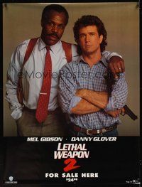 6w038 LETHAL WEAPON 2 video special 36x48 '89 close-up image of cops Mel Gibson & Danny Glover!