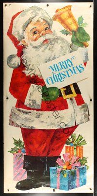 6w039 MERRY CHRISTMAS special 36x76 '60s artwork of jolly Santa Claus!