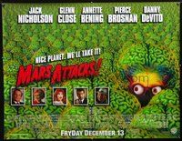 6w014 MARS ATTACKS! subway poster '96 directed by Tim Burton, great image of alien brains!