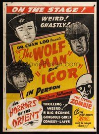 6x046 HORRORS OF THE ORIENT Spook Show 2sh '60s Wolfman, Hunchback & Zombie on stage in person!