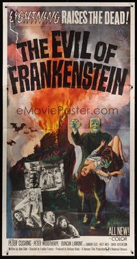6x056 EVIL OF FRANKENSTEIN 3sh '64 Peter Cushing, Hammer, he's back and no one can stop him!