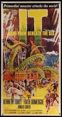 6x058 IT CAME FROM BENEATH THE SEA 3sh '55 Ray Harryhausen, a tidal wave of terror, cool art!