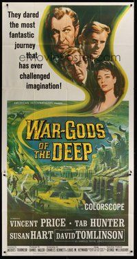6x061 WAR-GODS OF THE DEEP 3sh '65 Vincent Price, Jacques Tourneur underwater sci-fi!