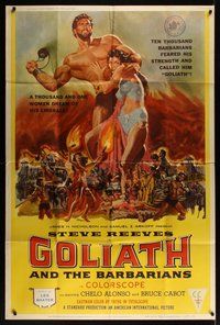 6x047 GOLIATH & THE BARBARIANS style Y 40x60 '59 art of mighty Steve Reeves & sexy Chelo Alonso!