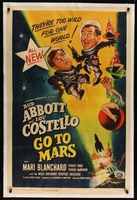 6x008 ABBOTT & COSTELLO GO TO MARS linen 1sh '53 art of wacky astronauts Bud & Lou in outer space!